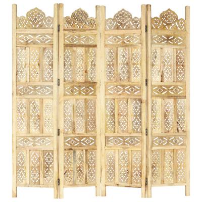 VidaXL Kamerscherm 4 panelen handgesneden 160x165 cm massief mangohout