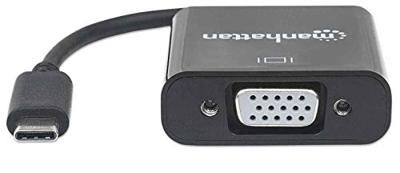 Manhattan 151771 USB / VGA Adapter [1x USB 3.2 Gen 2 stekker C (USB 3.1) - 1x VGA-bus] Zwart Kleurcodering, Flexibel, Folie afscherming, UL gecertificeerd,