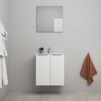 On-Line Badkamermeubelset - 60 cm - Voorgemonteerd - 2 Deuren met Greep - Porseleinen Wastafel - 1 Kraangat - Spiegel - Mat Wit - thumbnail