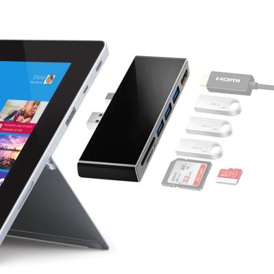 ROCKETEK SK-S4H 3 x USB 3 0 + HDMI + SD/TF geheugenkaartlezer HUB 4K HDMI adapter (zwart)