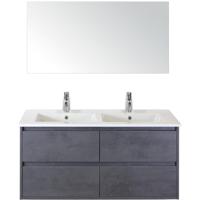 Porto Badmeubelset 120 cm - 4 Laden Beton Antraciet - Keramische Wastafel Wit Slim met Spiegel - thumbnail