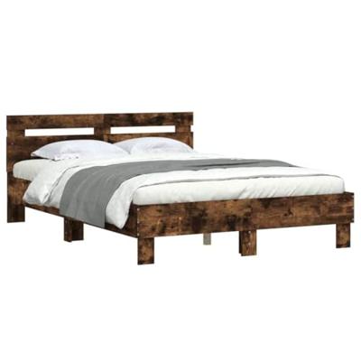 Bedframe met hoofdeinde bewerkt hout gerookt eiken 120x190 cm