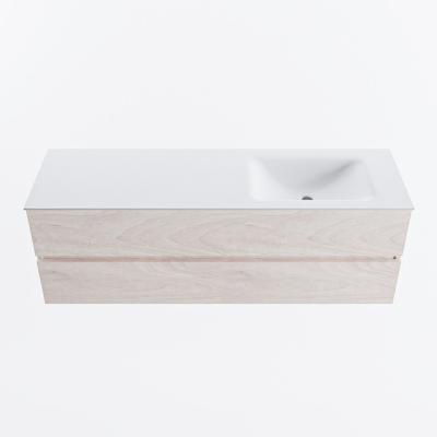 MONDIAZ VICA 150cm badmeubel onderkast Underlayment 2 lades. Wastafel CLOUD rechts zonder kraangat, kleur Talc.