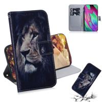 Leeuw patroon gekleurde tekening horizontale Flip lederen case voor Galaxy A40 met houder & card slots & portemonnee - thumbnail