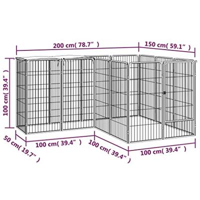 Hondenkennel 14 panelen 50 x 100 cm gepoedercoat staal zwart