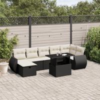 8-delige Loungeset met kussens poly rattan zwart - thumbnail