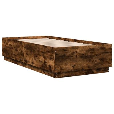 Bedframe LED-verlichting bewerkt hout gerookt eiken 75x190 cm