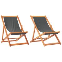Strandstoelen 2 st inklapbaar stof grijs - thumbnail