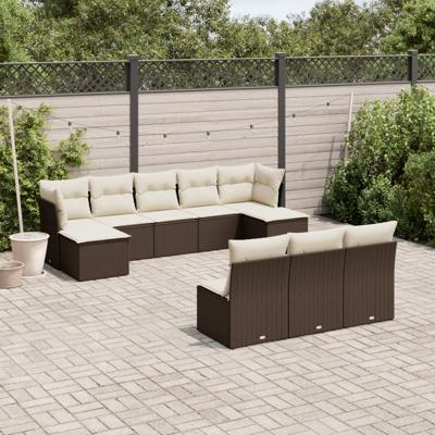 11-delige Loungeset met kussens poly rattan bruin