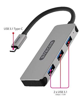 Sitecom CN-387 USB-C Hub 3 poorten USB-C stekker op 3 poorten USB 3.1 - aluminium hub