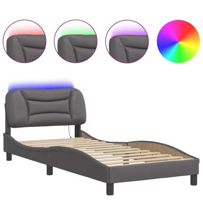 Bedframe met LED-verlichting kunstleer grijs 140x200 cm - thumbnail