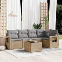 6-delige Loungeset met kussens poly rattan beige - thumbnail