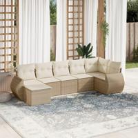 7-delige Loungeset met kussens poly rattan beige - thumbnail
