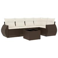 6-delige Loungeset met kussens poly rattan bruin - thumbnail