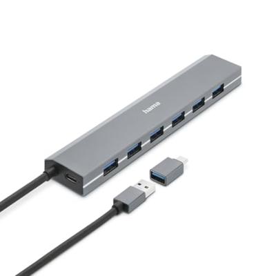 Hama 00200137 USB-hub 7 poorten USB-A USB 3.2 Gen1 5 GBit/s Met USB-C stekker Grijs