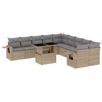 11-delige Tuinset met kussens poly rattan beige - thumbnail