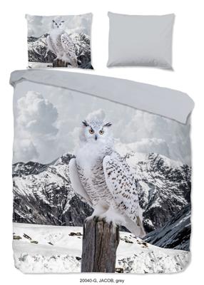 Good Morning Dekbedovertrek "sneeuwuil in de sneeuw" - Grijs - (240x200/220 cm) - Katoen
