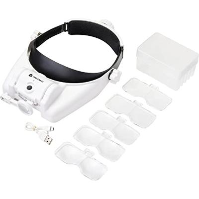 TOOLCRAFT TO-7440588 LED-hoofdlamp Met LED-verlichting Vergrotingsfactor: 3.5 x, 2.5 x, 2.0 x, 1.5 x, 1.0 x Lensgrootte: (l x b) 100 mm x 40 mm Wit