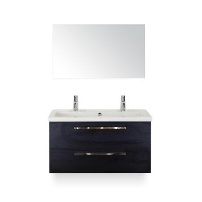 Seville Badmeubelset 100 cm - Black Oak - Wastafel Djazz 2 kraangaten - met Spiegel