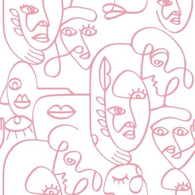 Noordwand behang friends & coffee line art faces wit en roze
