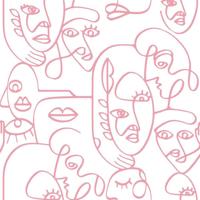 Noordwand behang friends & coffee line art faces wit en roze - thumbnail