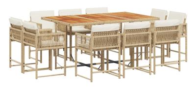 11-delige Tuinset met kussens poly rattan beige