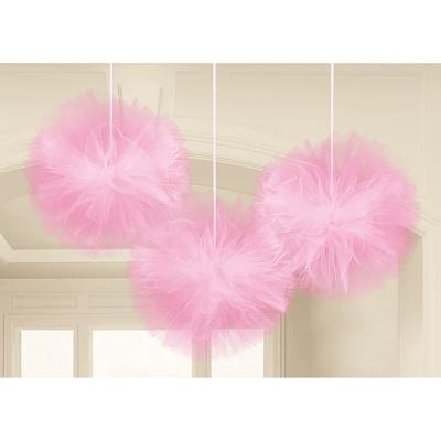Amscan Decoratie tule pompom roze 30 cm set van 3 | 27 stuks