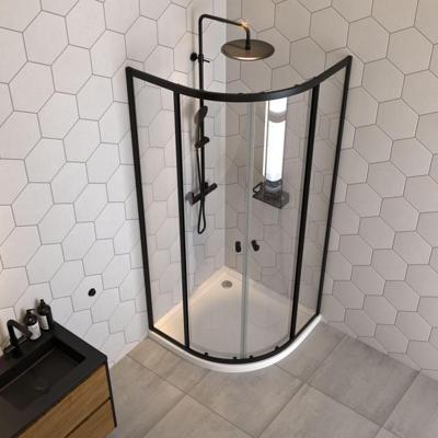 Sealskin Hooked 4-delige kwartrond - 90x90 cm - 550 mm radius - 6 mm helder veiligheidsglas - met Sealglas-coating - zwart mat CCX6290C6195100