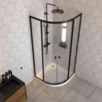 Sealskin Hooked 4-delige kwartrond - 90x90 cm - 550 mm radius - 6 mm helder veiligheidsglas - met Sealglas-coating - zwart mat CCX6290C6195100 - thumbnail