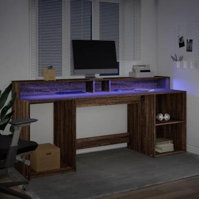 Bureau met LED-verlichting 200x55x91 cm hout bruin eikenkleurig