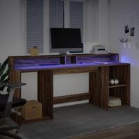 Bureau met LED-verlichting 200x55x91 cm hout bruin eikenkleurig - thumbnail