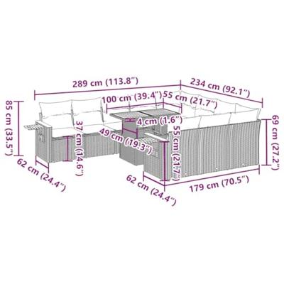 11-delige Tuinset met kussens poly rattan acacia beige