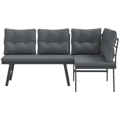 Tuinbanken met kussens 2 st gepoedercoat staal zwart - thumbnail