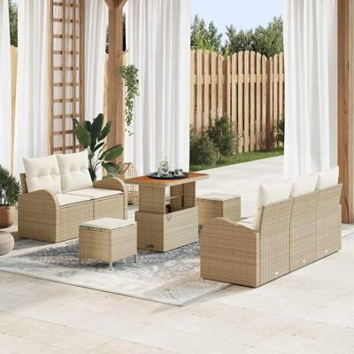 Tuinbankenset met kussen 8 pcs Beige poly rattan