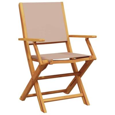 Tuinstoelen 2 st massief acaciahout en stof taupe - thumbnail