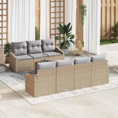 Tuinbankenset met opslag 8 pcs Beige en Licht Grijs poly rattan