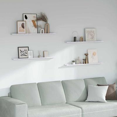 Wandplank 4 pcs Wit Marmer 100 x 9 x 3 cm Bewerkt hout