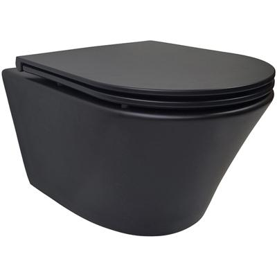 Wiesbaden Vesta Wandcloset Rimless met Flatline Toiletzitting - Softclose en Quick Release - Mat Zwart
