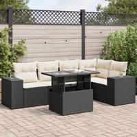 6-delige Loungeset met kussens poly rattan zwart - thumbnail