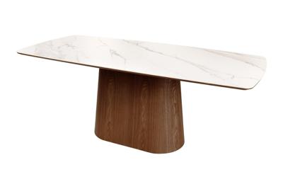 Design Eettafel UNIEK 200cm Wit Walnoot Keramiek Marmeren Kolom Onderstel - 45139