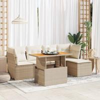 6-delige Loungeset met kussens poly rattan beige - thumbnail