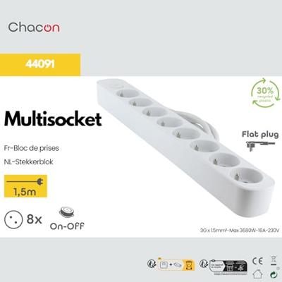 Stekkerdoos - CHACON - 8 x 16 A - Met schakelaar - 1,5 m kabel