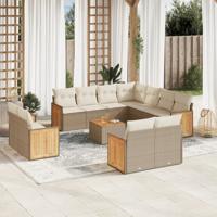 12-delige Loungeset met kussens poly rattan beige - thumbnail