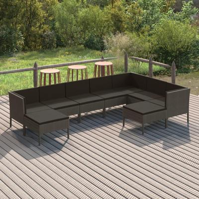 9-delige Loungeset met kussens poly rattan grijs