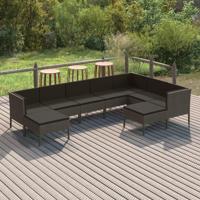 9-delige Loungeset met kussens poly rattan grijs - thumbnail