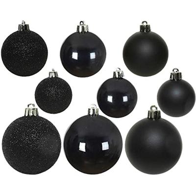 Decoris kerstballen set Plastic 30st Zwarte 4-5-6cm