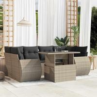 7-delige Loungeset met kussens poly rattan lichtgrijs - thumbnail
