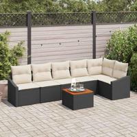 Tuinbankenset met kussen 7 pcs Zwart poly rattan - thumbnail