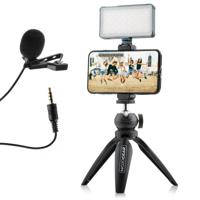MOJOGEAR Video KIT / vlog set: Mini-statief + telefoonhouder + microfoon + lampje - thumbnail