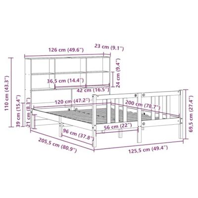 Bed met boekenkast zonder matras massief grenenhout 120x200 cm